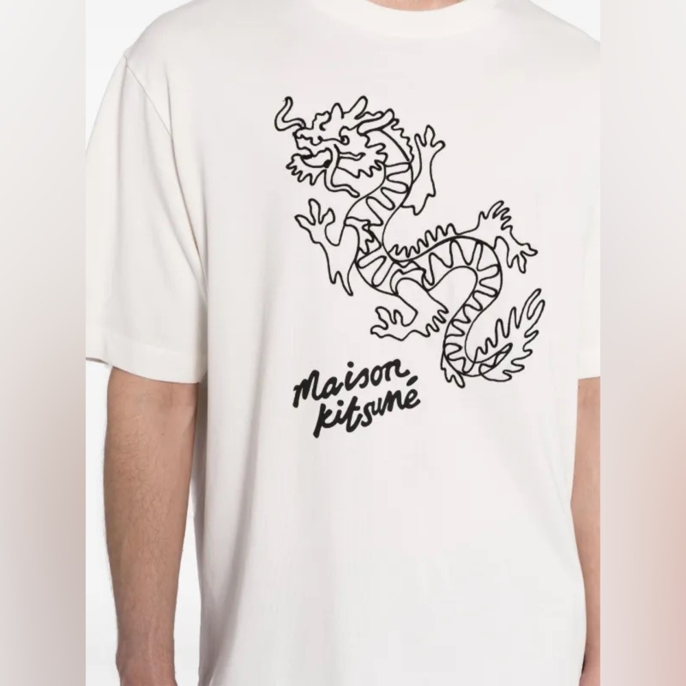 Maison Kitsune white black dragon t shirt